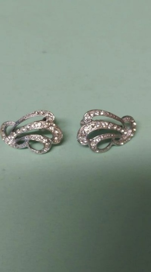 Sterling silver and rhinestone screwback earrings