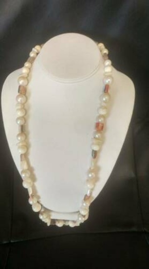 Cadoro 30" faux pearl and abalone necklace