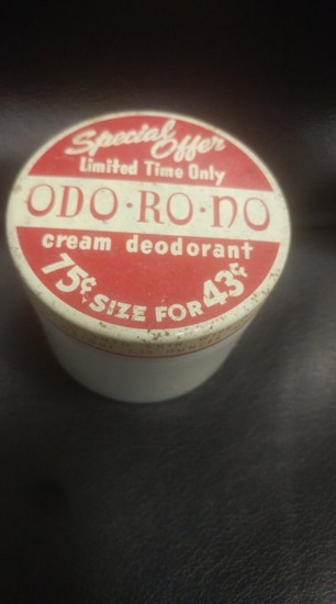 Vintage ODO-RO-NO milk glass cream deodorant jar
