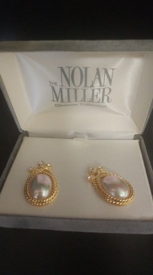 Nolan Miller cabochon & rhinestone earrings in box