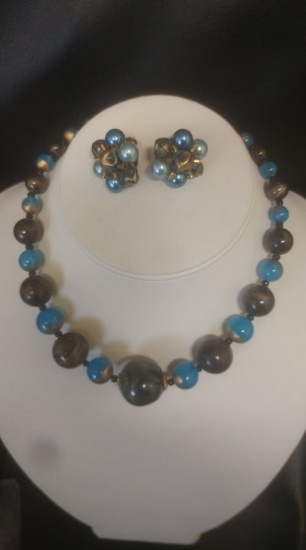 Mid century Western Germany 17" necklace & matching clip earrings