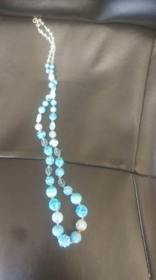 Vintage 30" blue bead necklace