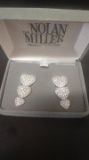 Nolan Miller heart rhinestone clip earrings in box