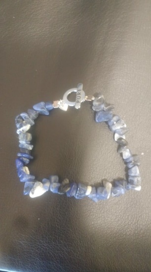 Blue stone stretch bracelet w/ sterling silver clasp