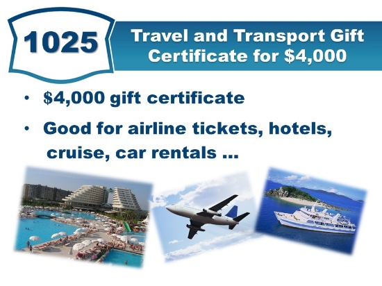 Travel and Transport Gift Certificate $4,000