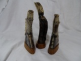 Set of 3 Hand Carved Buffalo Horn Sculptures.