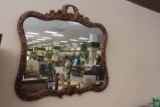 Carved Mirror with Leaves and Rose Design.