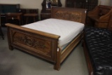 Oak Carved Queeen Bed.