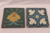 Set of 2 Van Briggle Tiles. Floral Design.