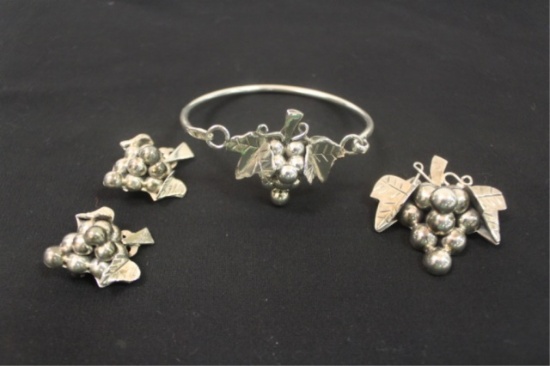 Sterling Silver Bracelet, Pin and Earring Set