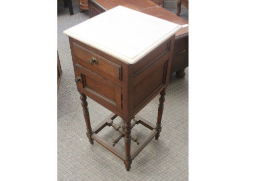 Marble Top End Table w/Drawer & Cabinet