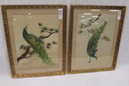Art - Framed Embroidered Peacock.