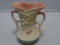 Hull Pink, Green and Cream Double Handle Vase.
