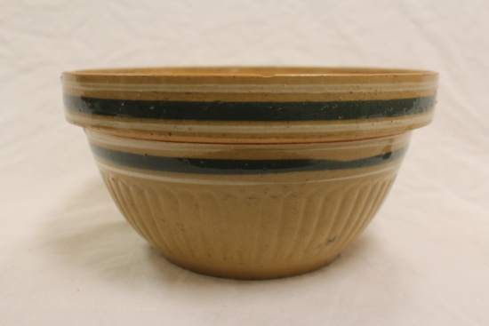 Green & White Banded Yellow Ware Bowl