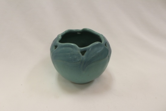 Van Briggle Philodendron Reticulated Vase, Turquoise
