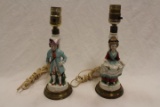 Set of 2 - Porcelain Lamps on Brass Base