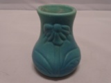 Van Briggle Small Vase with Daisy, Ming Blue Glaze.