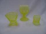 Yellow Vaseline Glass, 3-Piece Set