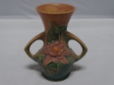 Hull Pink, Green and Cream Double Handle Vase.