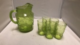 Vintage Green Pitcher and 5 Glasses