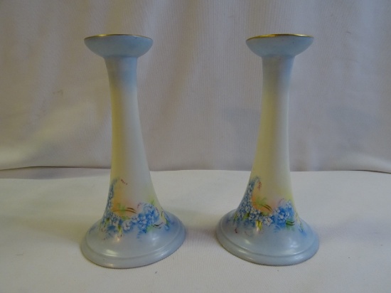 E. H. Hale signed Hand Painted Candle Holders