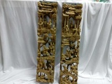 Chinese wood carved panels pair