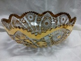 Vintage Cut Glass Bowl with Gold Color Accents