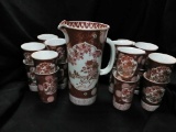 Gold Imari Hand Painted China Pitcher And Cups