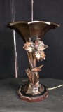 Bronze Horn And Flower Lamp.