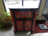 Red Lacquer Asian Bar Cabinet