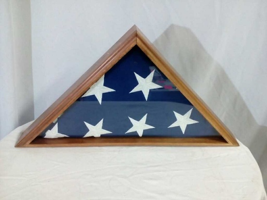 American Flag in Wooden Display Box