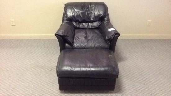 Black Leather-like Chair and Ottoman