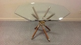 Brass wood and Glass Octagon Table