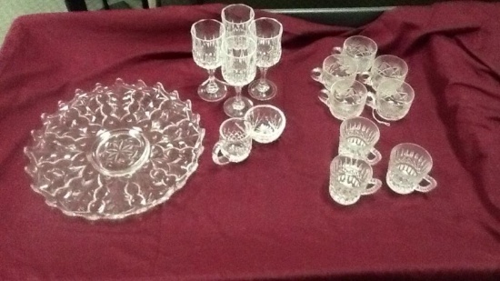 Box of clear glass misc and platter