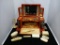 Orange Ornate Dresser Box w Sterling Manicure Set
