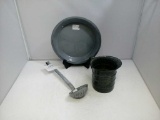 Gray Granite Measuring Pitcher, Plate, Strainer