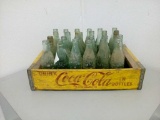 Coca Cola Wood Crate & Vintage Glass Coke Bottles
