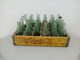 Coca Cola Wood Crate & Vintage Glass Coke Bottles