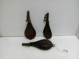 Leather & Metal Powder Flask SET of THREE