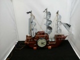 Ship Mahogany & Chrome TV Lamp & Clock