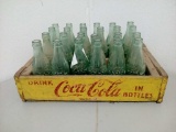 Coca Cola Wood Crate & Vintage Glass Coke Bottles