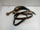 Powder Horn w/ Brass Mount, Leather Stap