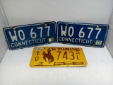 Vintage License Plates - Connecticut & Wyoming