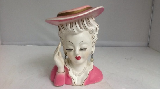 Lady Head Vase Pink hat and dress
