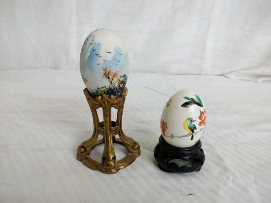 Lot Of 2 Decorative Eggs and Holders