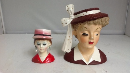 1- Napco  Head Vase, 2-Small Head Vase Red Dress