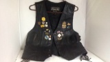 Leather Men Small Vest with Harley Pins & Patches