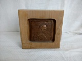 Mother Mary on Copper Plate Inset in a Wood Block