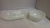 Lot of 2 Pieces of Cut Milk Glass Serving Peices