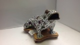 Large Cloisonne Abstract Frog on Wood Stand